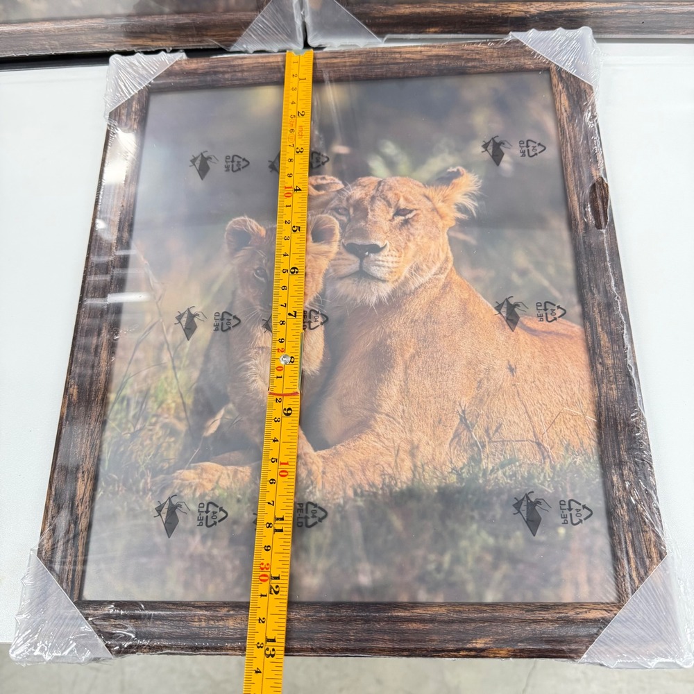 Set of 3 Lioness and‎ Cub Framed Art Prints Rustic Wood Grain 10x12 Safari Decor - Picture 8 of 8